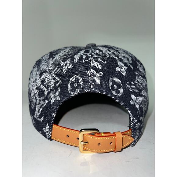 Louis Vuitton Monogram Tapestry Blue Grey LV Logo Sun Cap Baseball Hat 58cm - Picture 6 of 9